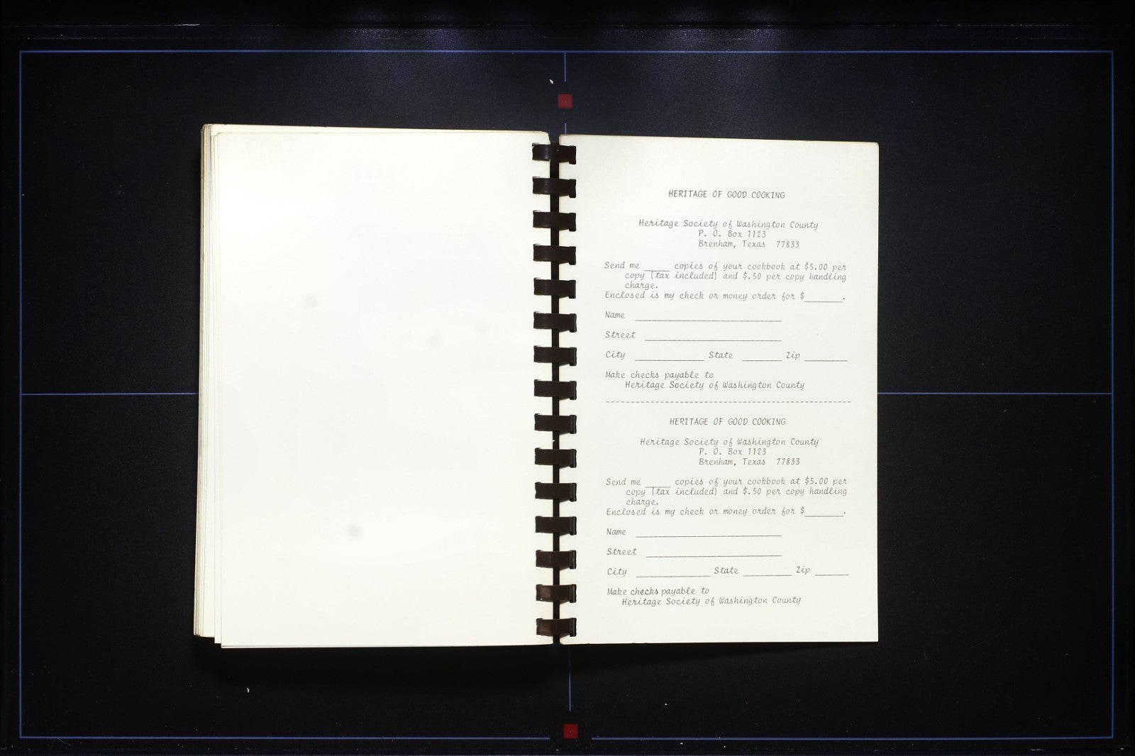 Heritage Society Washington County Cookbook (1977) - Brenham, Texas 