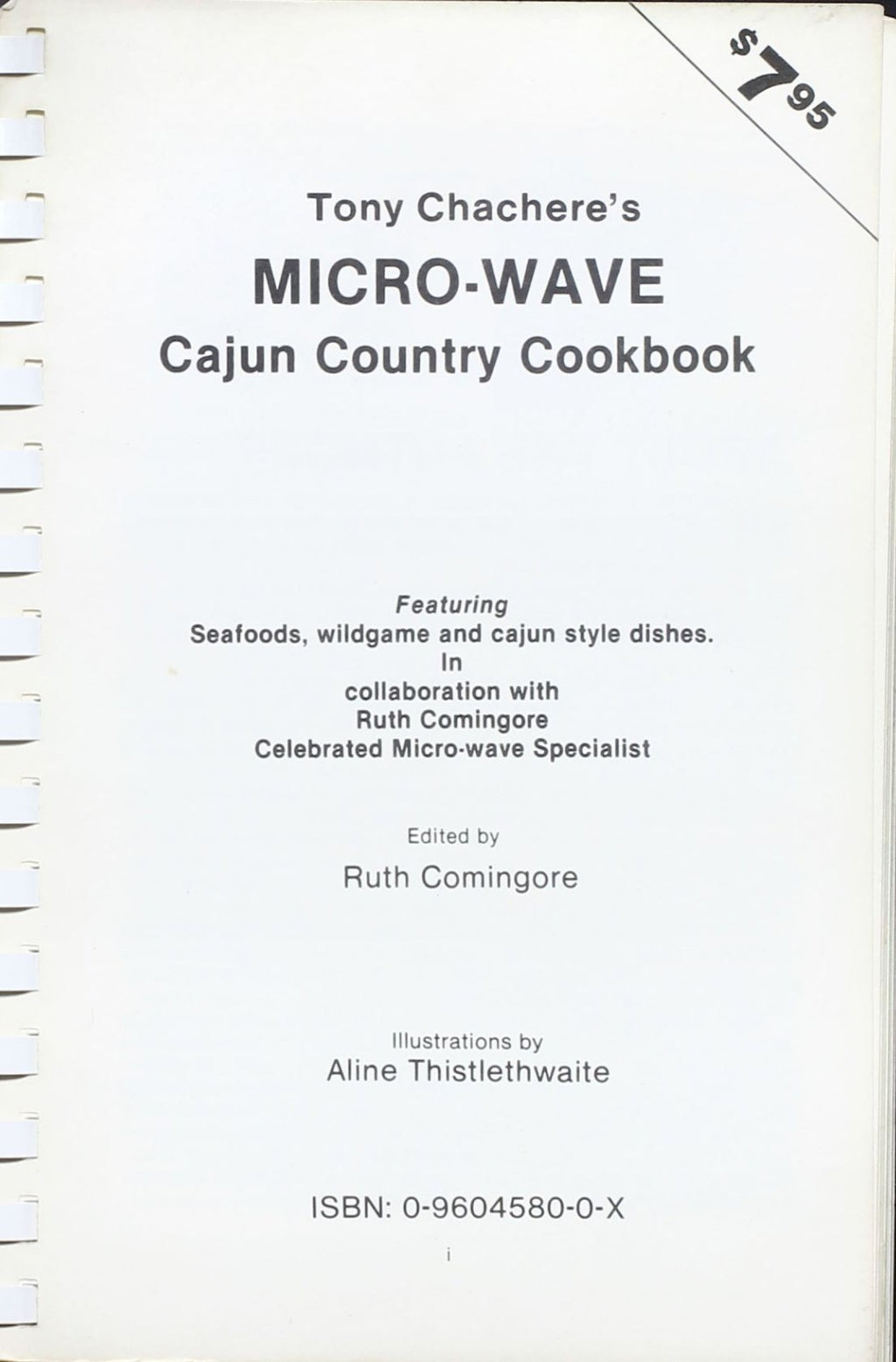 Tony Chachere's Microwave Cajun Country Cookbook - Plastic Comb Binding