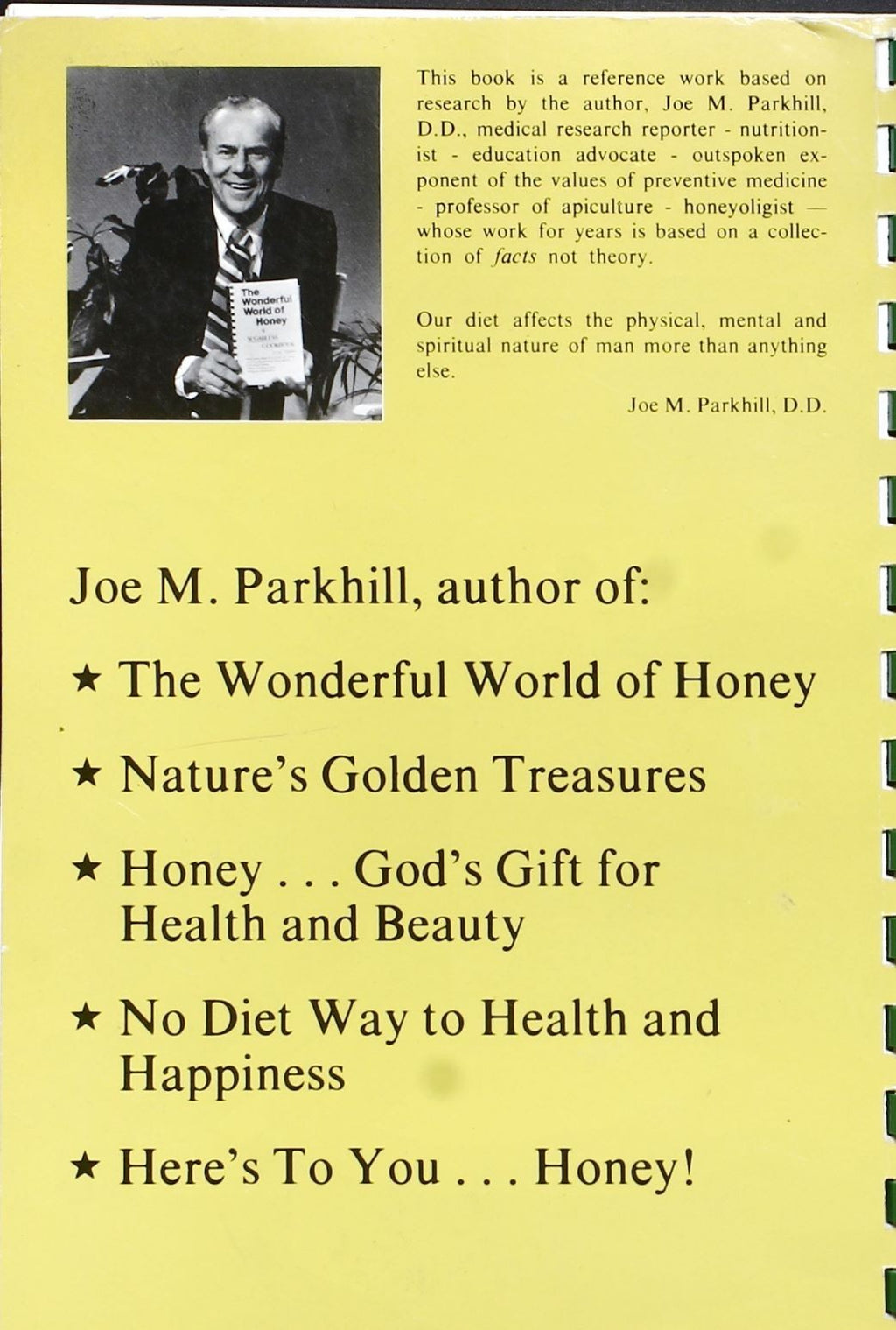 Here's to you, Honey! - Sugarless Cookbook - Joe Parkhill - Plastic Comb Binding