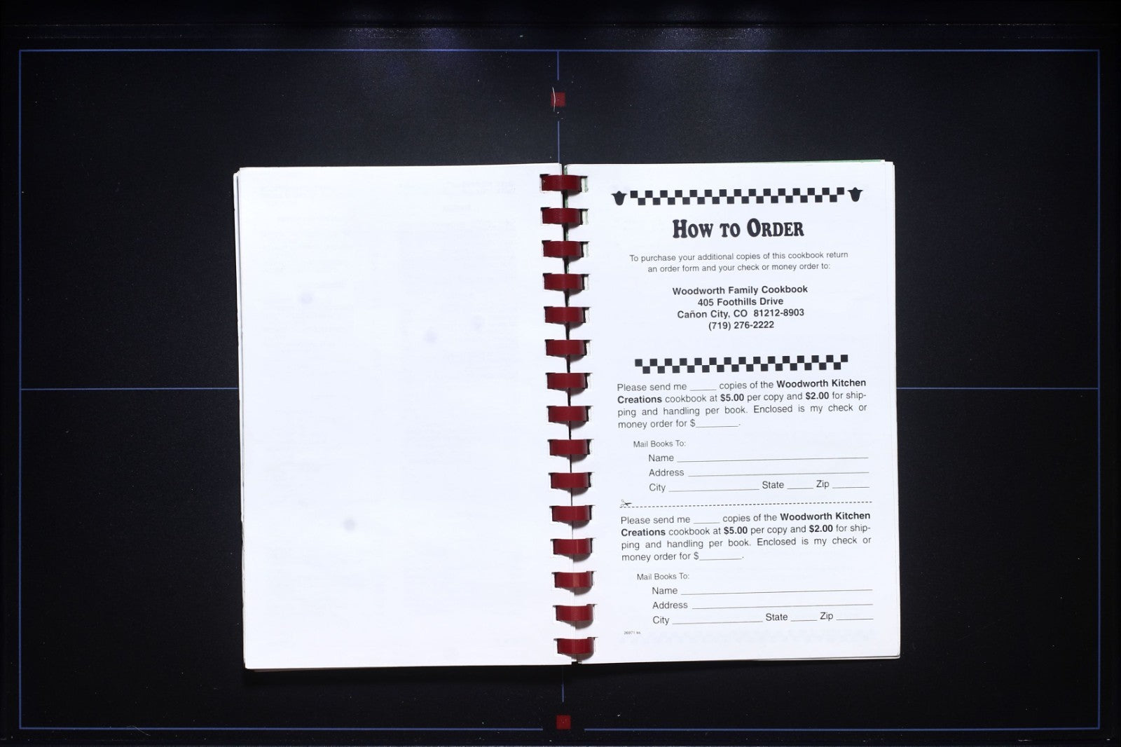 Woodworth Kitchen Recipes Family Cookbook (1999) - Canon City, Colorado