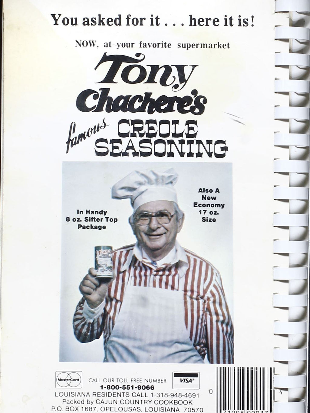 Tony Chachere's Microwave Cajun Country Cookbook - Plastic Comb Binding