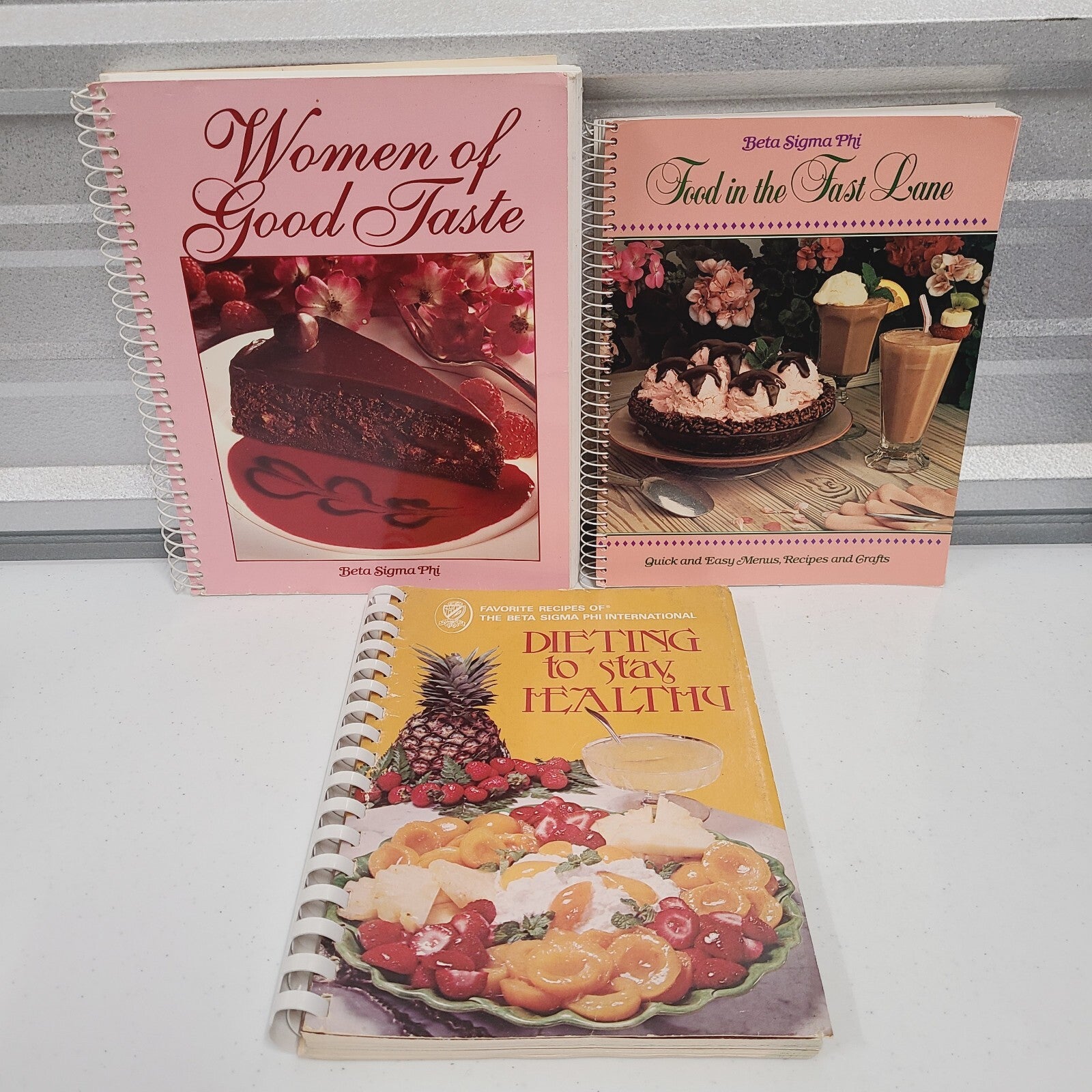 Lot of 3 - Beta Sigma Phi Cookbooks (1998) Vintage Greek Sorority Recipes Brunch