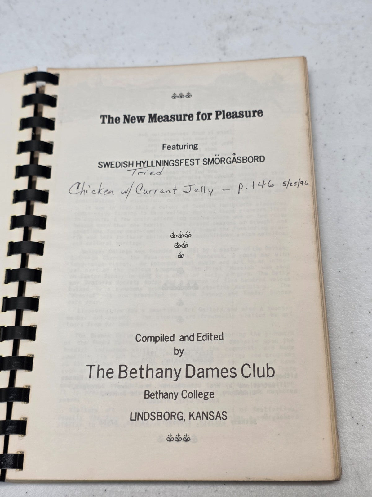 Measure for Pleasure Cookbook - Swedish - Lindsborg, Kansas - Bethany College