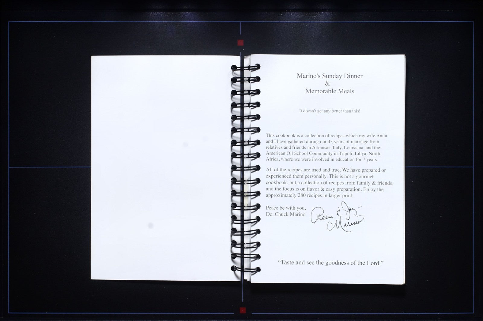 Marino's Sunday Dinner - Springdale, AR - Signed - Family Compilation Cookbook